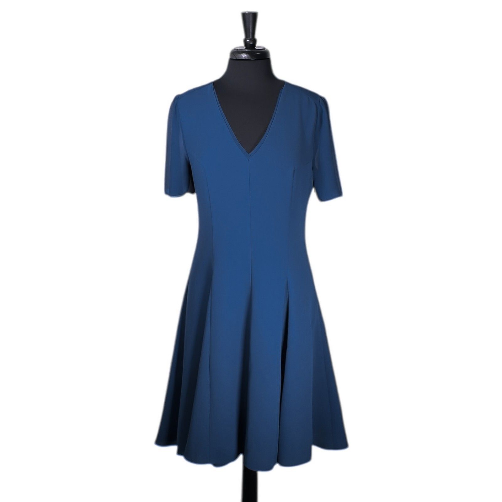Reiss Women's Dress Blue V-Neck Chiffon Short Sleeve Fit Flare Midi Us 8/Uk 12